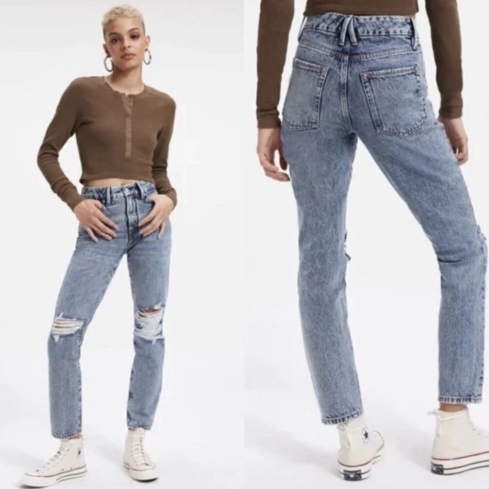 Good American Classic Fit Distressed Jeans Indigo Size 4